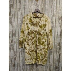 LOGO Lavish Lori Goldstein Duster Cardigan Green Gold Tie Dye Lace Fairy Small